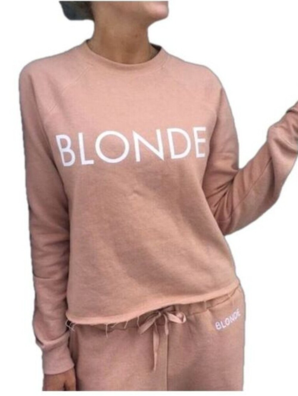 Brunette The Label 'BLONDE' Cropped Crewneck Sweatshirt - Dusty Rose